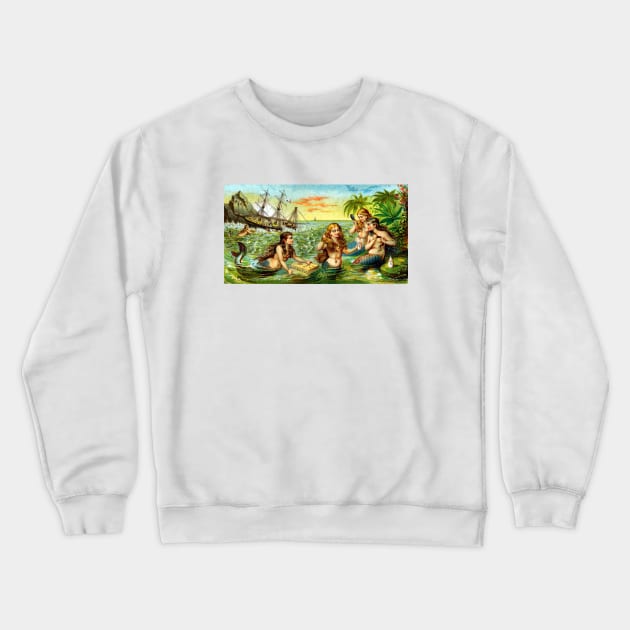 19th C. Mermaids at Ship Wreck Crewneck Sweatshirt by historicimage